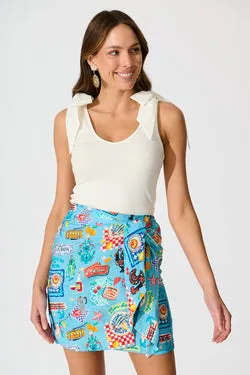 Rita Skirt in Blue Multi Conversational Print