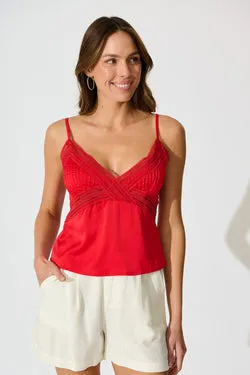 Esta Lace Cami Top in Red Satin