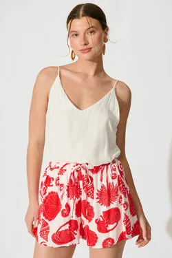 Vayda Short in Off White with Red Shell Print
