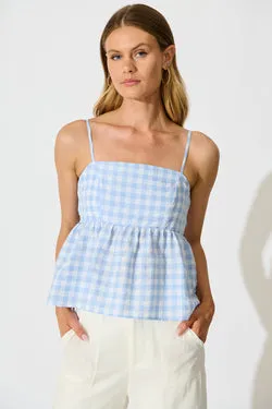 Sola Top in Blue Gingham Cotton Blend