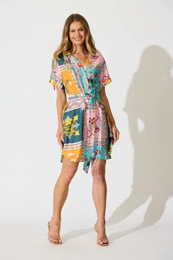 Remie Shirt Dress in Multi Floral Tile Print