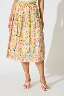 Timara Midi Skirt in Multi Floral Cotton Blend