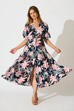 Carwen Maxi Dress in Navy with Multi Floral