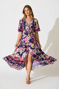 Carwen Maxi Dress in Navy with Pink Floral