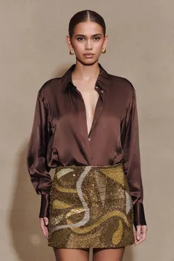 Asher Hand Beaded Abstract Mini Skirt - Gold