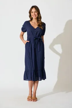 Zafira Maxi Dress in Navy Cotton