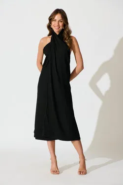 Rhiara Maxi Dress in Black Linen Blend
