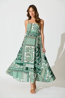 Lova Maxi Sundress in Green and White Patchwork Cotton