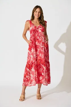 Katriel Maxi Dress in Red Paisley Cotton Blend