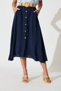 Fawn Maxi Skirt with Belt in Navy