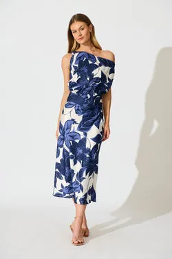 Bloom Aura Off Shoulder Maxi Dress in Navy Floral