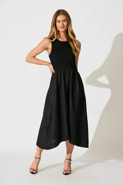 Zoria Maxi Dress in Black Cotton Blend