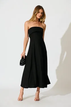 Kerra Maxi Dress in Black Cotton Linen Blend