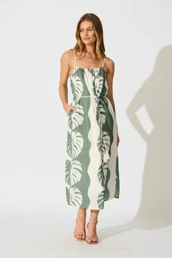 Ettalie Maxi Sundress in Green Palm Print