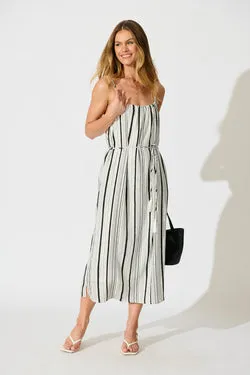 Ettalie Maxi Sundress in Black with White Stripe