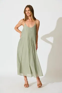 Breeze Maxi Sundress in Pleated Sage Cotton Blend