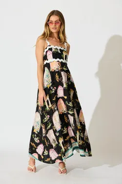 Maci Maxi Sundress in Black Multi Print