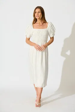 Rouse Midi Dress  in White with Black Stripe Cotton Blend