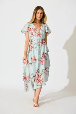 Melany Maxi Dress in Light Blue with Blush Floral