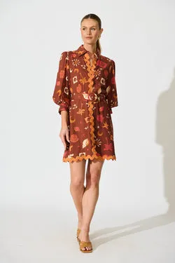 Charmain Dress in Multi Brown Summer Print