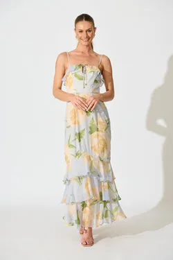 Ondina Maxi Dress in Blue Floral Chiffon