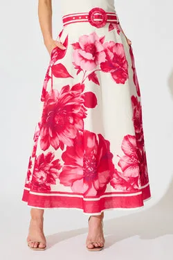 Jannie Maxi Skirt in Pink Floral Border Print Cotton