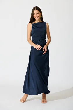 Ensley Maxi Dress in Navy Satin