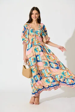 Nona Maxi Dress in Multi Palm Print