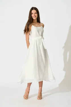 Silla Midi Dress in White Linen Blend