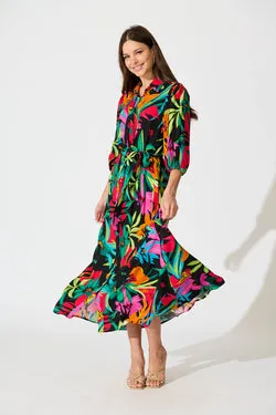 Coco Maxi Shirt Dress In Black Multi Floral