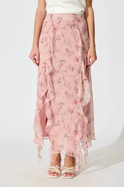 Island Muse Maxi Skirt in Pink Floral