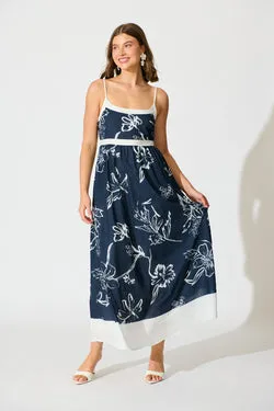 Harlan Maxi Sundress in Navy with White Floral Print