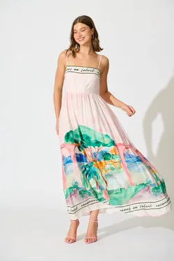 Belle Essence Maxi Sundress in Blush Multi Landscape Print