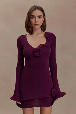 Samira Knit Long Sleeve Mini Dress - Plum