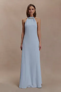Abeda Cotton Maxi Dress With Hardware - Pale Blue