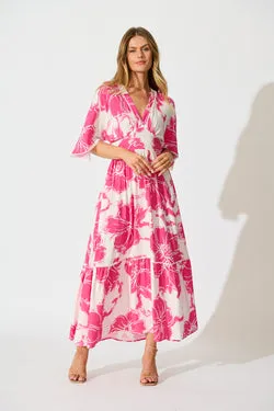Raelle Maxi Dress in Pink and White Floral