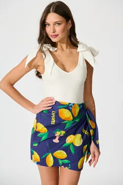 Polina Skirt in Navy Lemon Print Cotton