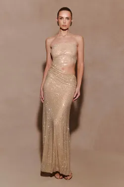 Starla Strapless Diamante Maxi Dress - Gold