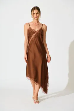 Illusion Midi Dress in Chocolate Satin