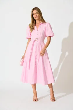 Starlit Midi Shirt Dress in Pink Cotton