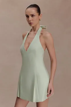Nelly Halter Neck Cotton Mini Dress - Sage