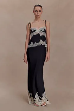 Nina Satin And Lace Maxi Skirt - Black/Ivory