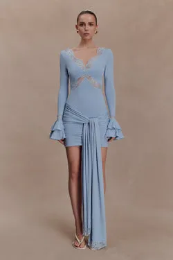 Electra Slinky Lace Mini Dress - Pale Blue