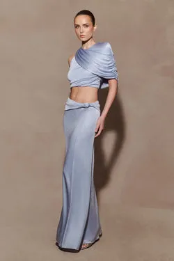Adrienne Lurex Knot Maxi Skirt - Pastel Blue