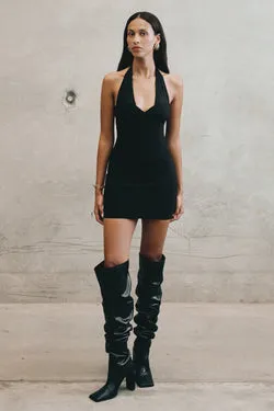 Cressida Crepe Halter Mini Dress - Black