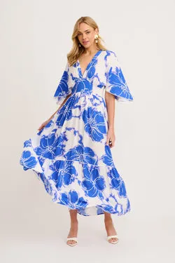 Raelle Maxi Dress in Blue and White Floral