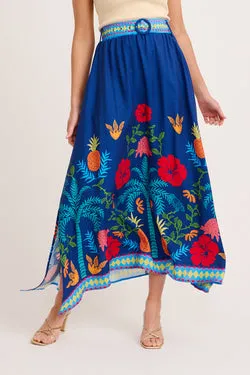 Avi Maxi Skirt in Navy Multi Tropical Linen Blend