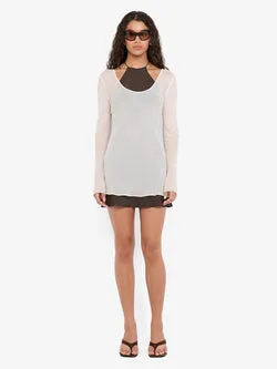 AUGUSTIN LAYERED MINI DRESS - SNOW/DARK CHOC