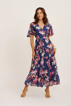 Pastel Symphony Maxi Dress in Navy Multi Floral