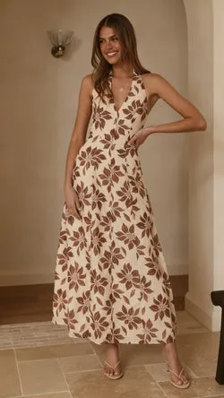 Solange Maxi Dress - Brown/Beige Floral